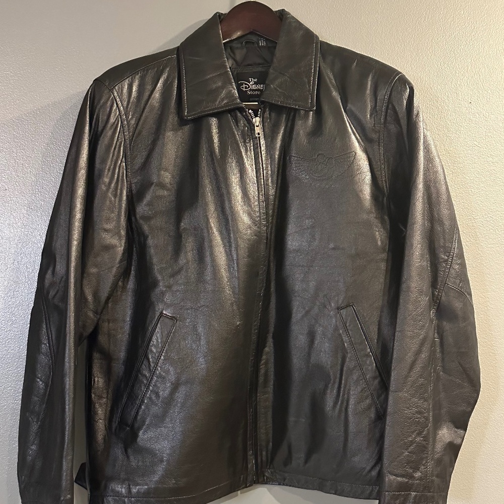 *GENTLY WORN/RARE* The Disney Store Men's S Mickey's Road Gear Leather Jacket